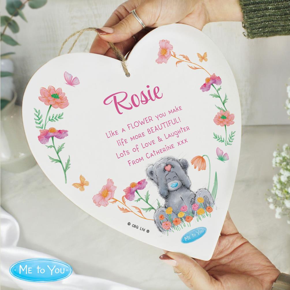 Personalised Me to You Flowery Large Wooden Heart Decoration Extra Image 1